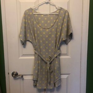ModCloth Gray and Yellow Polka Dot Tie Tunic